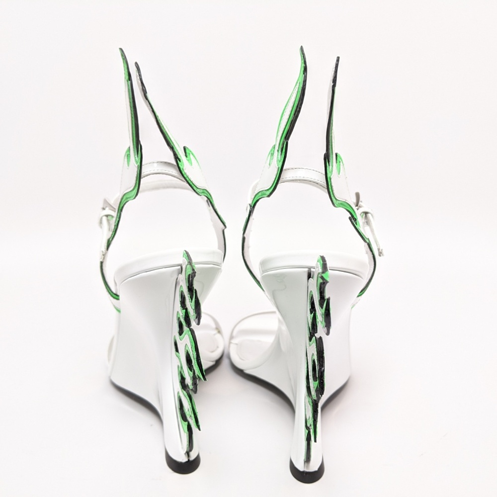 SOLD Prada Flame Green/White Patent Wedge Heels - Picture 6 of 6